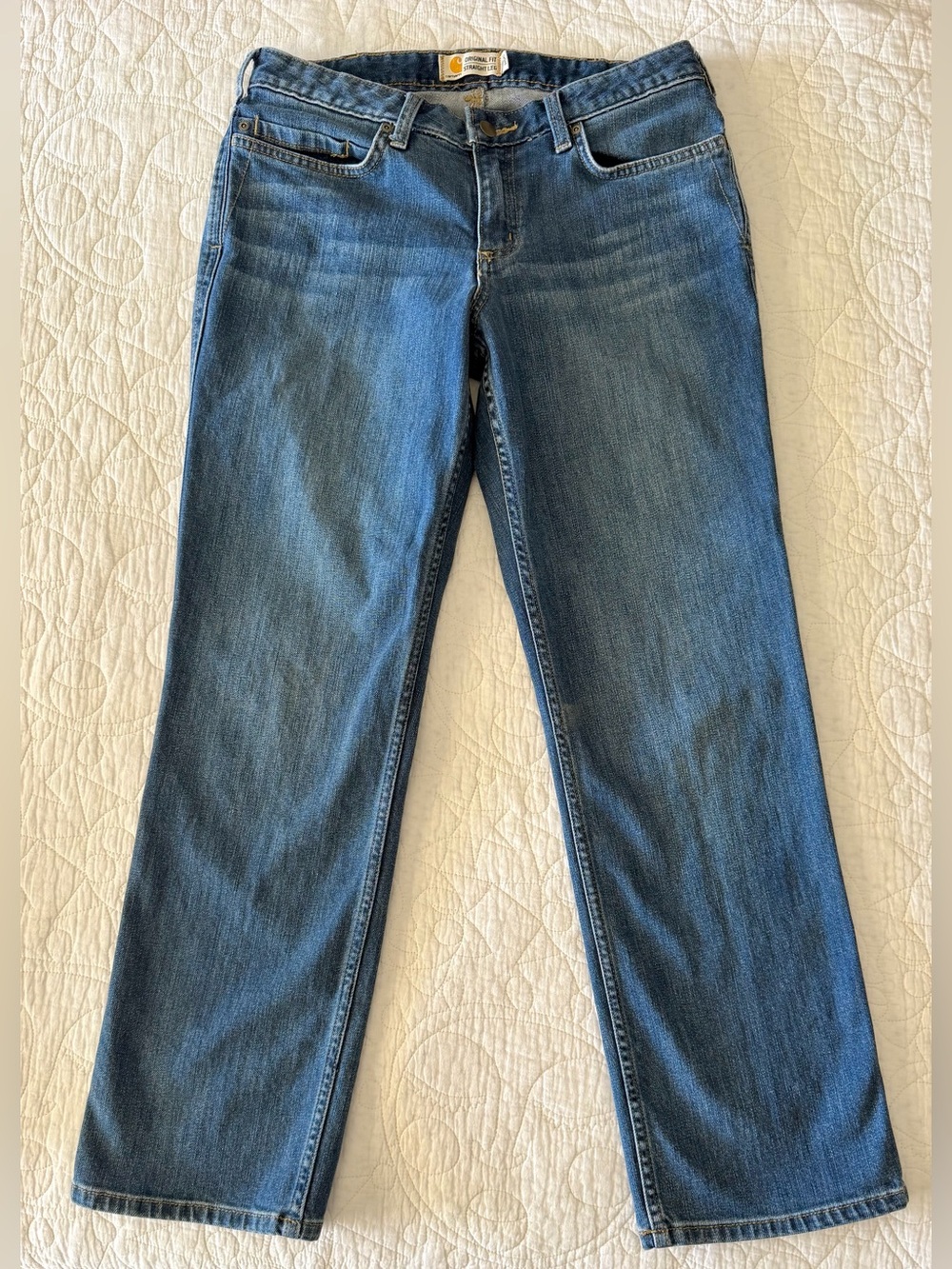 EUC CARHARTT Women’s Classic Fit Straight Leg Work or Play Blue Jeans Sz 8 Short